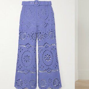 ZIMMERMANN Pop belted cropped broderie anglaise linen flared pants